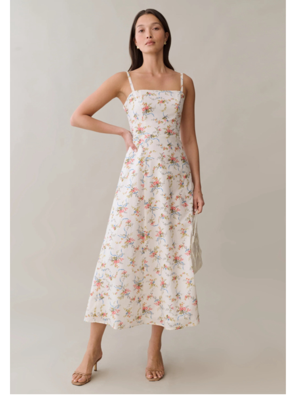 Women's sorella Judy Cotton Floral Midi Dress Size 6 White Pink
